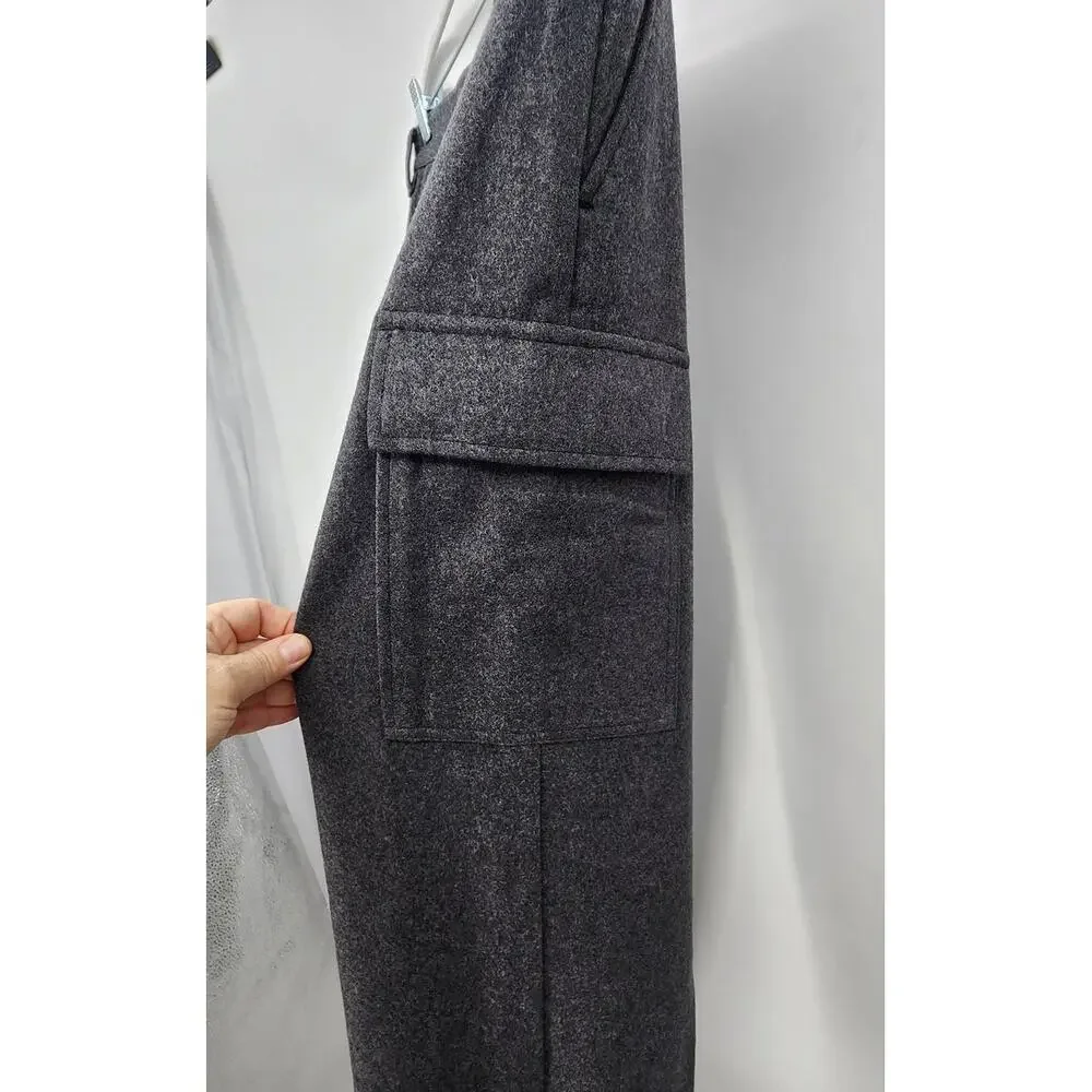Men's J. Crew Wool Cargo Trouser Pant Flap Pockets Size 33 X 32 Grey Dark‎